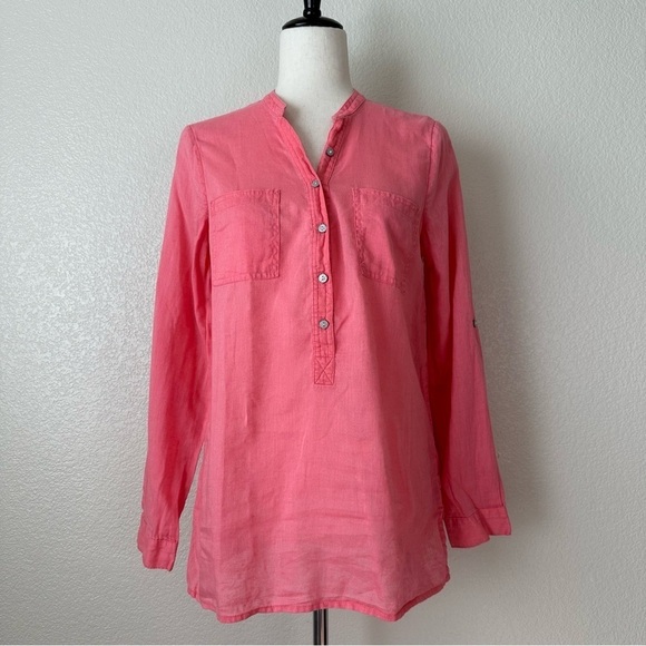 Old Navy Linen Blend Pink Long Sleeves Popover Top, Sz Small - Picture 1 of 12